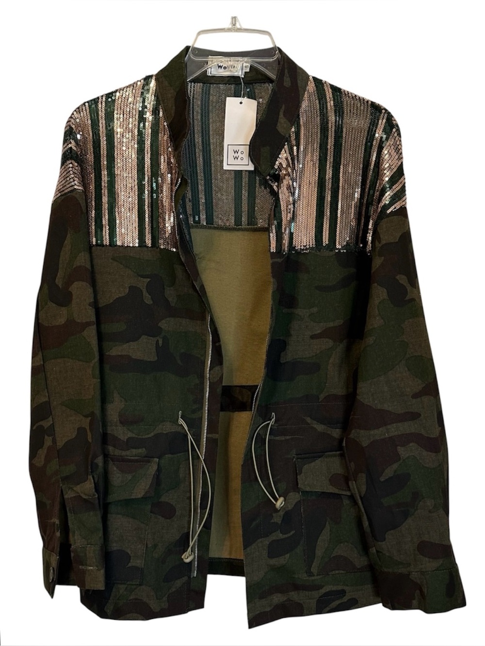WoWo Sequin-Trim Camo Utility Jacket